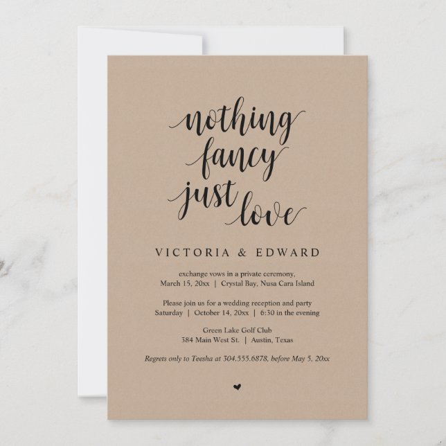 Nothing Fancy Just Love, Black, Elopement Party Invitation (Front)