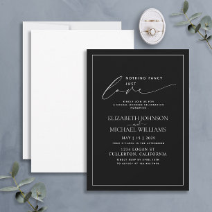 Nothing Fancy Just Love Black White Casual Wedding Invitation
