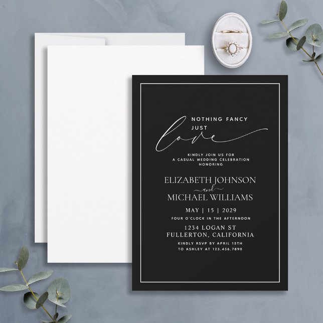 Nothing Fancy Just Love Black White Casual Wedding Invitation (Creator Uploaded)