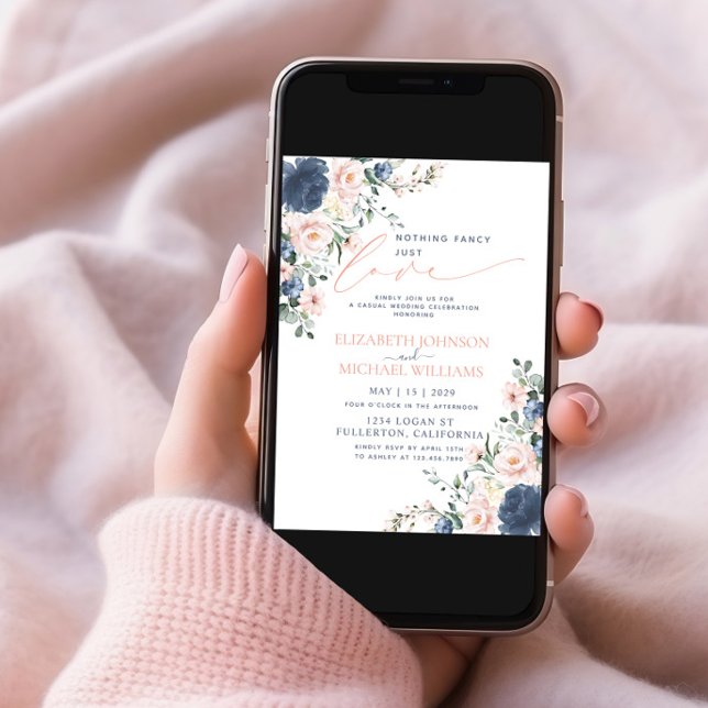 Nothing Fancy Just Love Blue Blush Photo Wedding Invitation (Creator Uploaded)