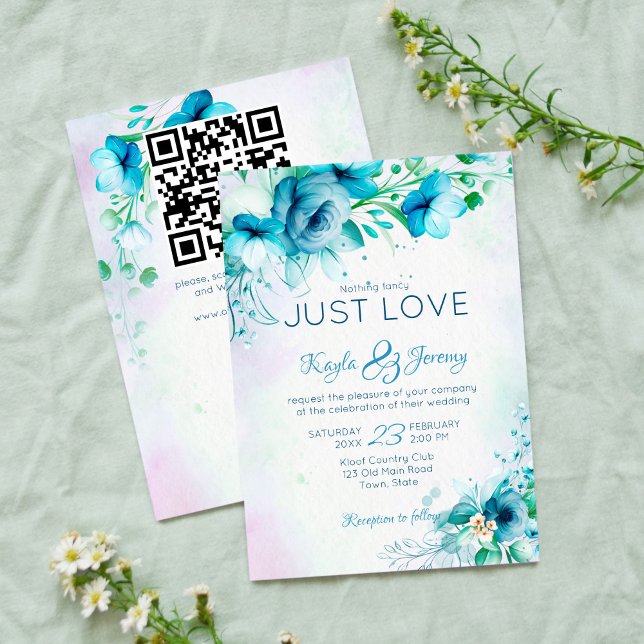 Nothing fancy just love blue teal flowers wedding  invitation (Creator Uploaded)