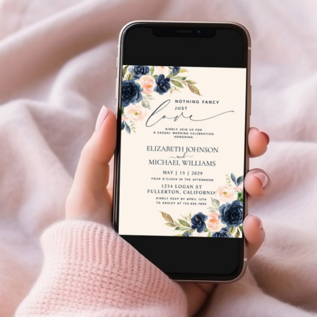Nothing Fancy Just Love Blush Navy Blue Wedding Invitation (Creator Uploaded)