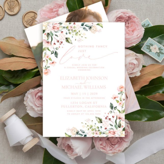 Nothing Fancy Just Love Blush Pink Photo Wedding Invitation (Creator Uploaded)