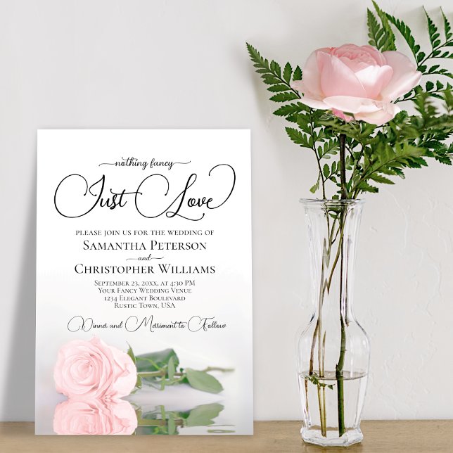 Nothing Fancy Just Love Blush Pink Rose Wedding Invitation (Creator Uploaded)