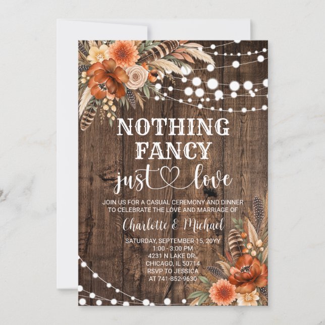 Nothing Fancy Just Love Boho Fall Wedding Invitation (Front)