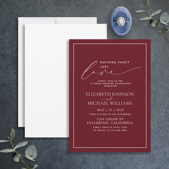 Nothing Fancy Just Love Burgundy Casual Wedding Invitation (Creator Uploaded)