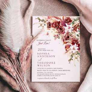 Nothing Fancy Just Love Burgundy Floral Qr Wedding Invitation