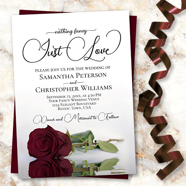 Nothing Fancy Just Love Burgundy Rose Wedding Invitation (Creator Uploaded)