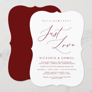 Nothing Fancy Just Love, Burgundy, Wed Elopement Invitation