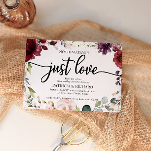 Nothing Fancy Just Love Burgundy Wedding Reception Invitation