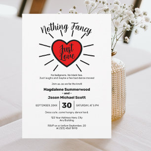 Nothing Fancy Just Love Casual Red Heart Wedding Invitation