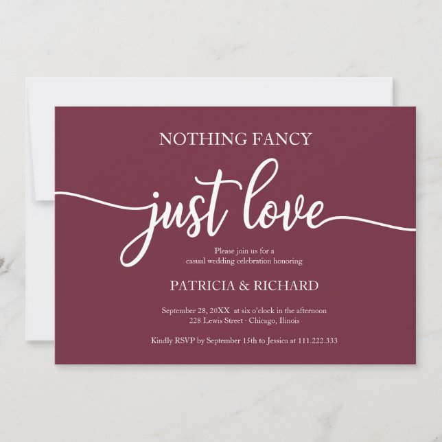 Nothing Fancy Just Love Casual Wedding Burgundy Invitation (Front)