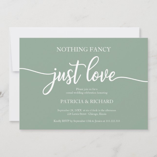 Nothing Fancy Just Love Casual Wedding Green Sage  Invitation (Front)