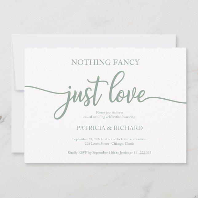 Nothing Fancy Just Love Casual Wedding Green Sage Invitation (Front)