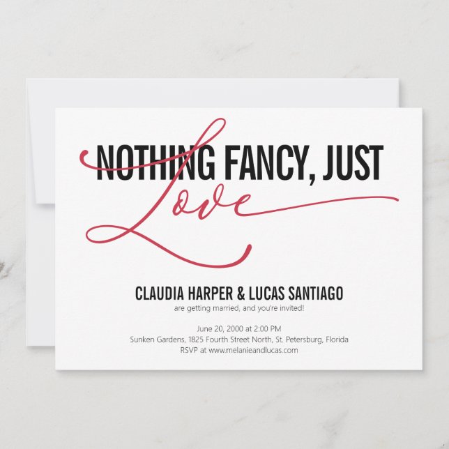 Nothing Fancy Just Love Casual Wedding Invitation (Front)