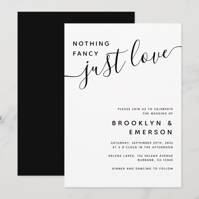 Nothing Fancy Just Love Casual Wedding Invitation (Front/Back)