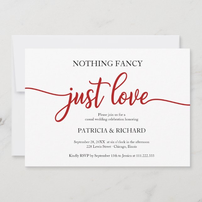 Nothing Fancy Just Love Casual Wedding Invitation (Front)
