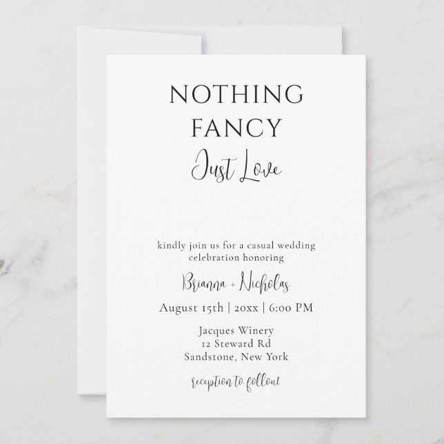 Nothing Fancy, Just Love Casual Wedding Invitation (Front)