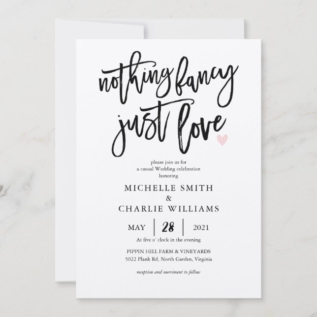 Nothing fancy just love casual Wedding Invitation (Front)