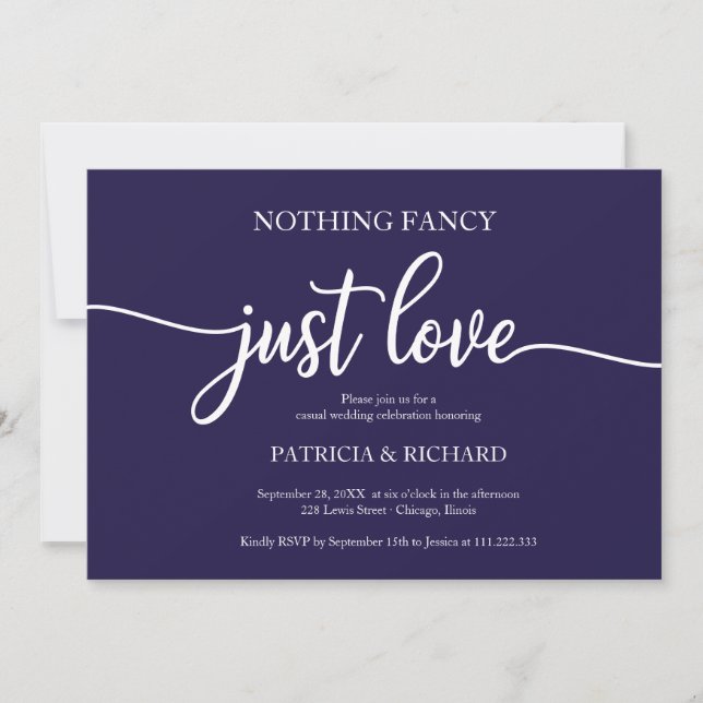 Nothing Fancy Just Love Casual Wedding Navy Blue Invitation (Front)