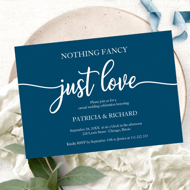 Nothing Fancy Just Love Casual Wedding Ocean Blue  Invitation (Creator Uploaded)