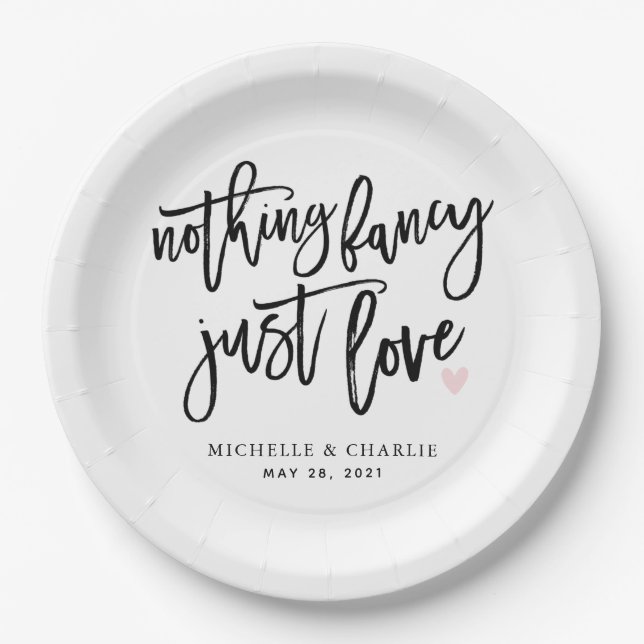 Nothing fancy just love casual Wedding Paper Plate (Front)
