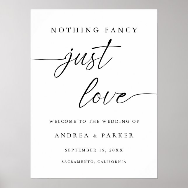 Nothing Fancy Just Love Casual Wedding Welcome Poster (Front)