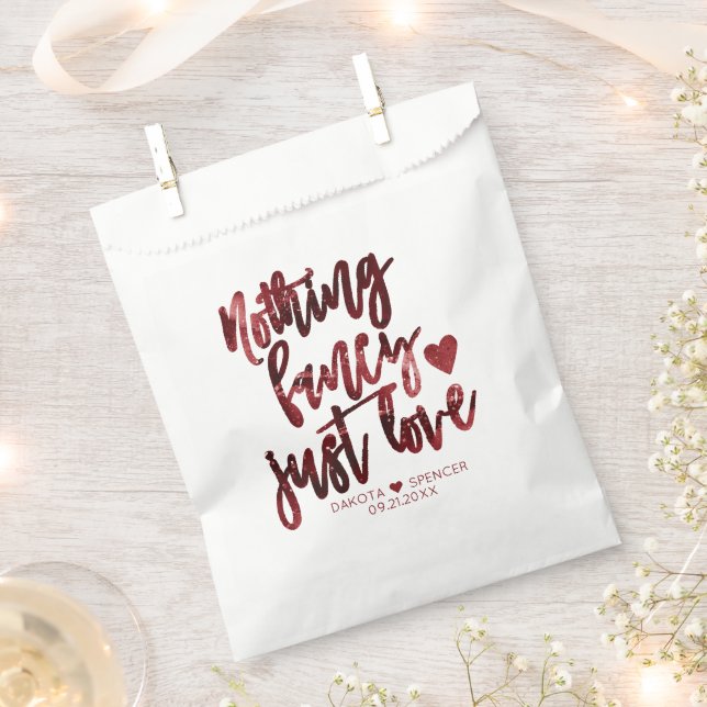 Nothing Fancy Just Love | Dark Crimson Red Wedding Favour Bags (Clipped)