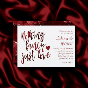 Nothing Fancy Just Love   Dark Crimson Red Wedding Invitation