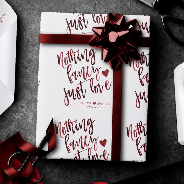 Nothing Fancy Just Love | Dark Crimson Red Wedding Wrapping Paper (Creator Uploaded)