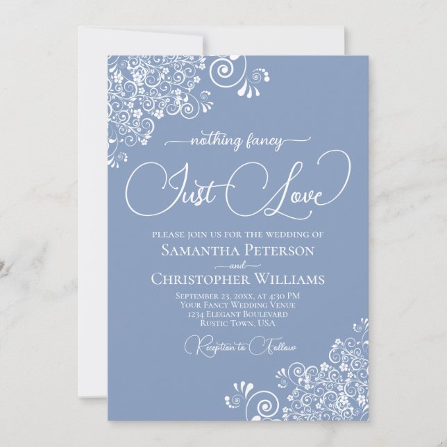 Nothing Fancy Just Love Dusty Blue Wedding Invitation (Front)