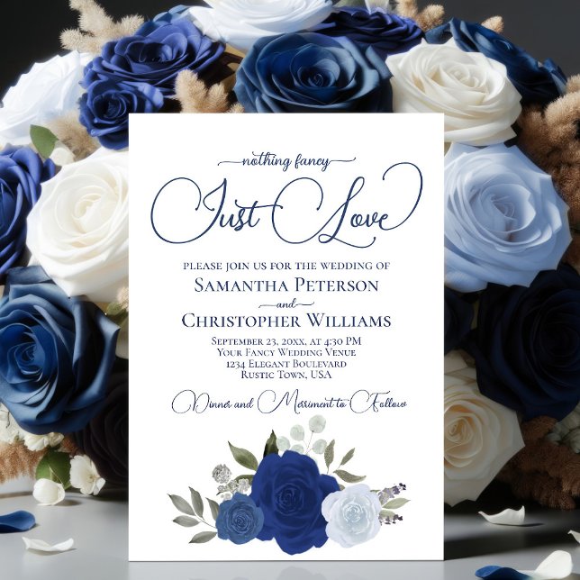 Nothing Fancy Just Love Elegant Blue Roses Wedding Invitation (Creator Uploaded)