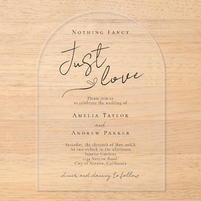 Nothing Fancy Just Love Elegant QR Code Wedding Acrylic Invitations (Front)