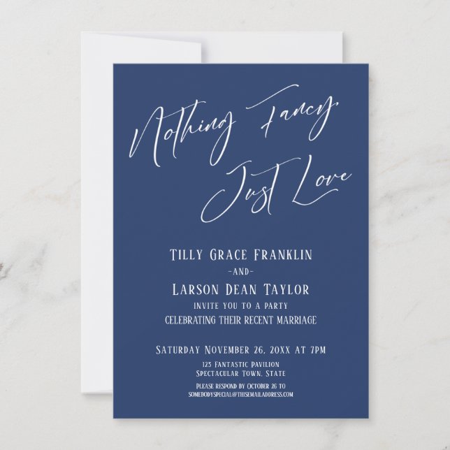 Nothing Fancy, Just Love Elegant Typography Navy Invitation (Front)