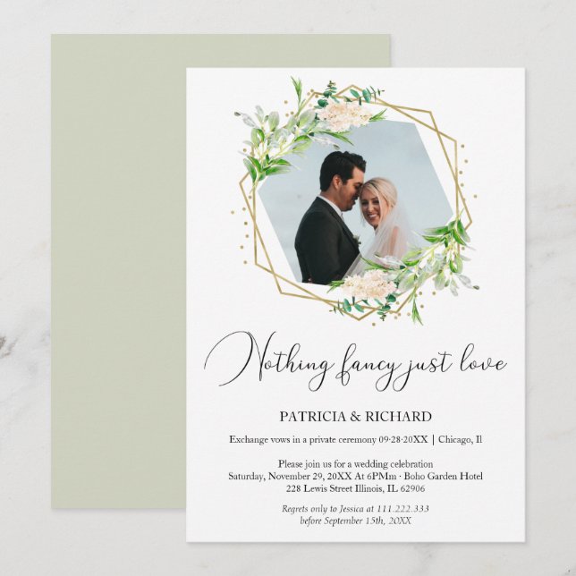 Nothing Fancy Just Love Eloped Wedding Celebration Invitation (Front/Back)