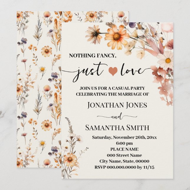 Nothing Fancy Just Love Elopement Fall Wildflowers Invitation (Front/Back)