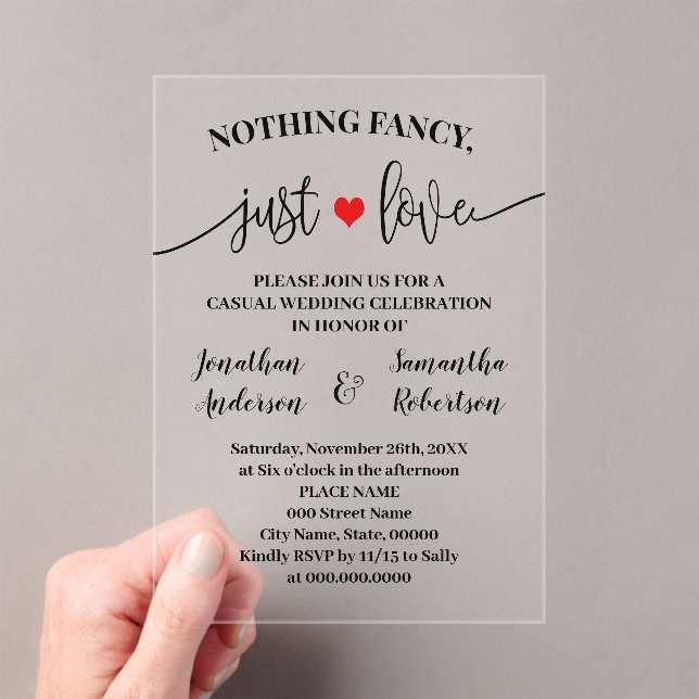 Nothing Fancy Just Love Elopement Minimalist Acrylic Invitations (Insitu (Handheld))