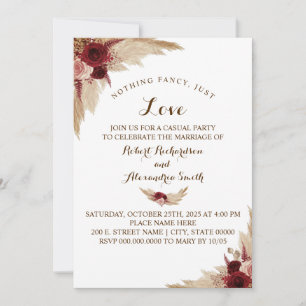 Nothing Fancy Just Love Elopement Pampas Grass  Invitation
