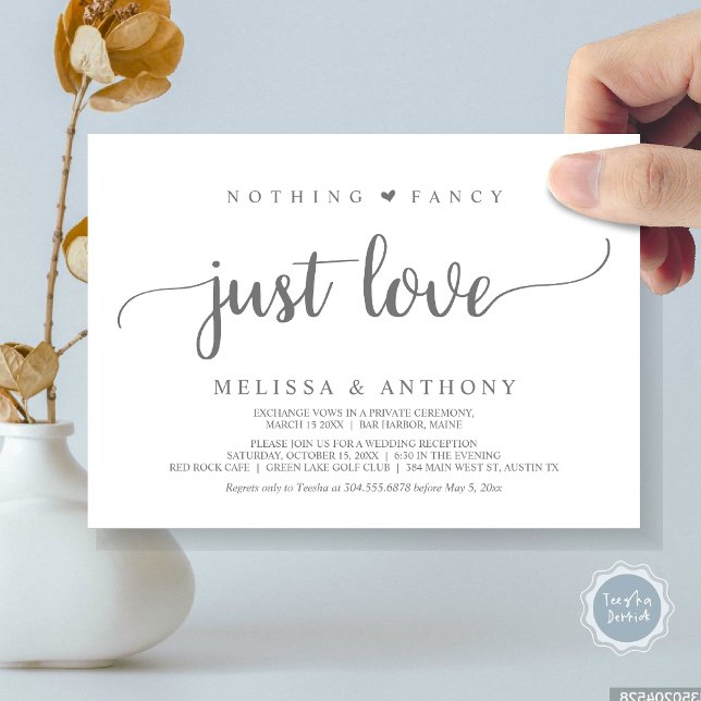 Nothing Fancy Just Love, Elopement, Rustic Wedding Invitation (Nothing Fancy Just Love, Elopement, Rustic Script Wedding Invitation Card, in Dark Grey)