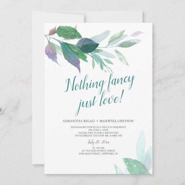 Nothing Fancy Just Love Elopement Wedding Invitation (Front)
