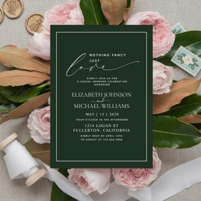 Nothing Fancy Just Love Emerald Casual Wedding Invitation (Creator Uploaded)