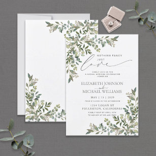 Nothing Fancy Just Love Eucalyptus Casual Wedding Invitation