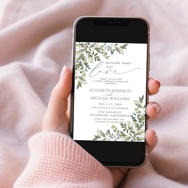 Nothing Fancy Just Love Eucalyptus Casual Wedding Invitation (Creator Uploaded)