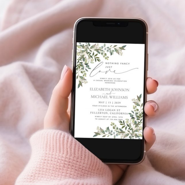 Nothing Fancy Just Love Eucalyptus Casual Wedding Invitation (Creator Uploaded)