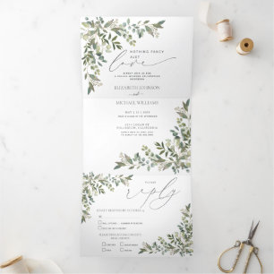 Nothing Fancy Just Love Eucalyptus Foliage Wedding Tri-Fold Invitation