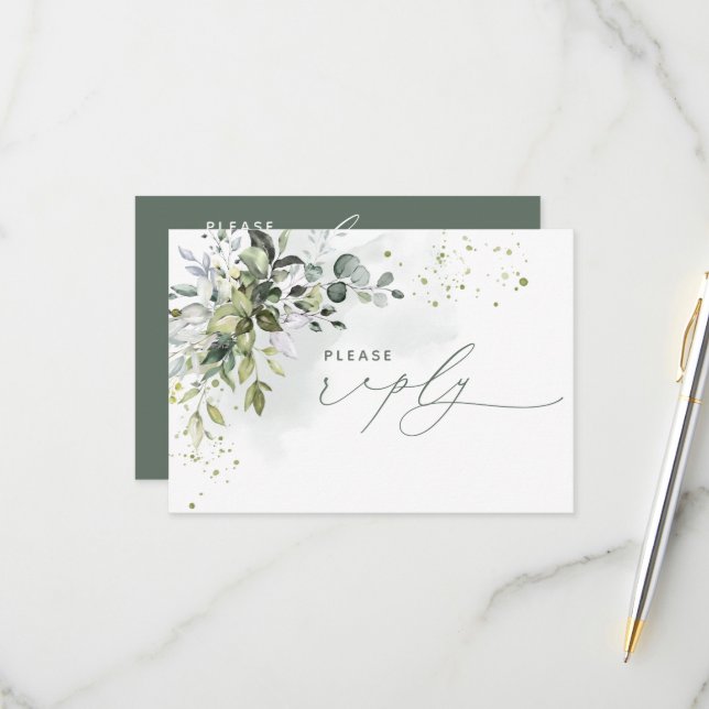 Nothing Fancy Just Love Eucalyptus Green RSVP Card (Front/Back In Situ)