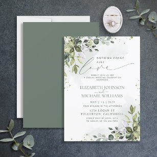 Nothing Fancy Just Love Eucalyptus Green Wedding Invitation