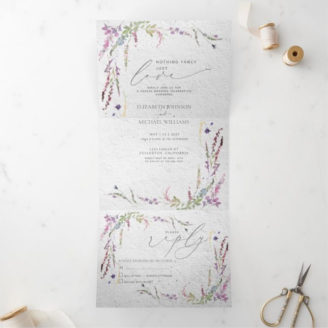 Nothing Fancy Just Love Floral Casual Wedding Tri-Fold Invitation (Inside)