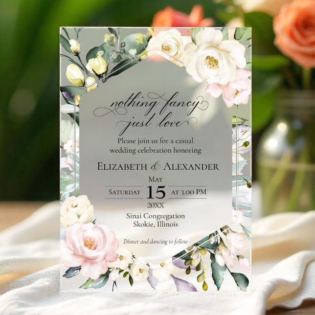 Nothing fancy just love Floral Photo Boho Wedding Acrylic Invitations (Creator Uploaded)