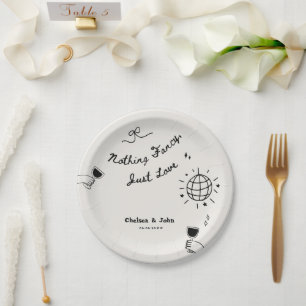Nothing Fancy Just Love French Handwritten Wedding Paper Plate
